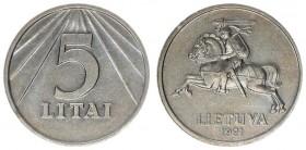 Lithuania 5 Litai 1991. Copper-nickel. KM# 92