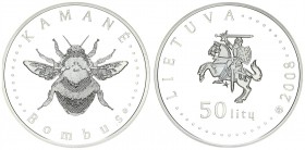 Lithuania 50 Litu 2008. Bumblebee. Silver. 28.28gr. Mintage: 10000. (With certificate) KM# 159