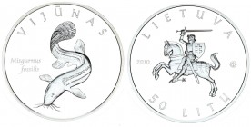 Lithuania 50 Litu 2010. The European Weatherfish. Silver. 28.28gr. Mintage: 10000. (With certificate) KM# 171