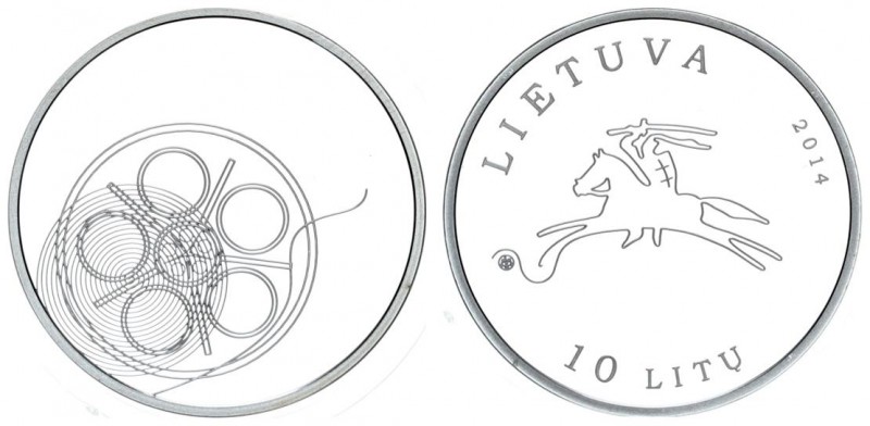 Lithuania 10 Litu 2014. Coin dedicated to Cinema. Silver. 12.44gr. Mintage: 4000...