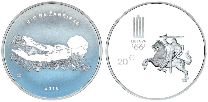 Lithuania 20 Euro 2016. Olympic Games in Rio de Janeiro. Silver. 28.28gr. Mintag...