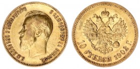 Russia 10 Roubles 1902 АР St. Petersburg. Nicholas II (1894-1917). Averse: Head left. Reverse: Crowned double imperial eagle ribbons on crown. Edge in...