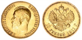 Russia 10 Roubles 1911 ЭБ St. Petersburg. Nicholas II (1894-1917). Averse: Head left. Reverse: Crowned double imperial eagle ribbons on crown. Edge in...