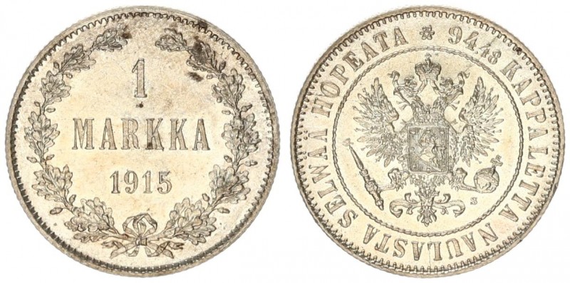 Russia for Finland 1 Markka 1915 S. Nicholas II (1894-1917). Av: Crowned imperia...