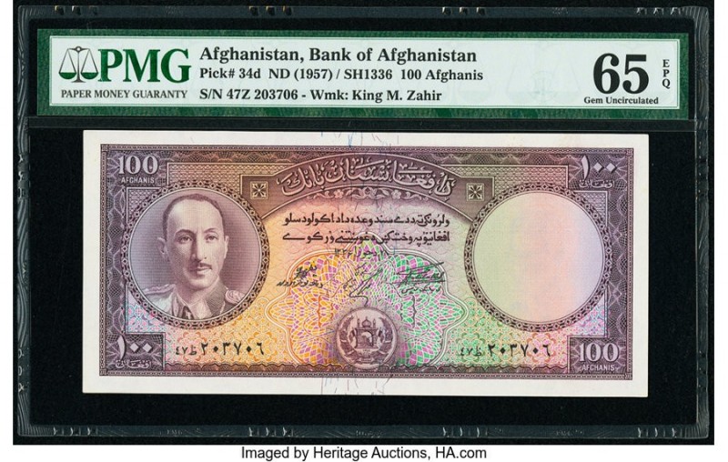 Afghanistan Bank of Afghanistan 100 Afghanis ND (1957) / SH1336 Pick 34d PMG Gem...