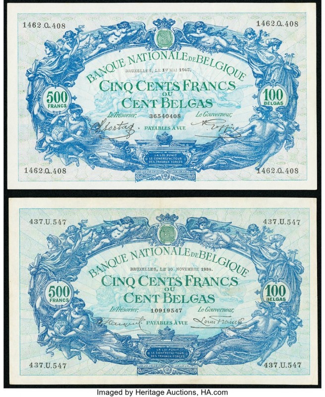 Belgium Banque Nationale de Belgique 500 Francs-100 Belgas 30.11.1934 Pick 103a ...