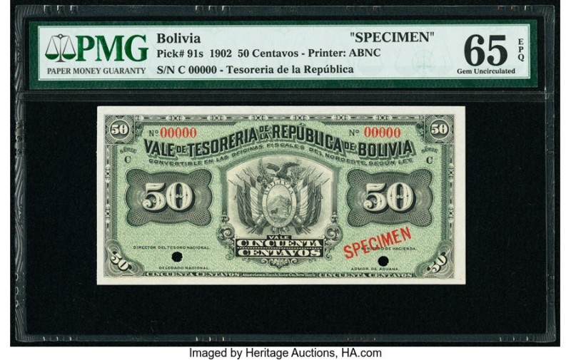Bolivia Tesoreria de la Republica 50 Centavos 1902 Pick 91s Specimen PMG Gem Unc...
