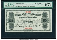 Canada St. John's, NF- Newfoundland Government Cash Note 50 Cents 1906 Pick A5 (Newfoundland) NF-3fS Specimen PMG Superb Gem Unc 67 EPQ. Two POCs.

HI...