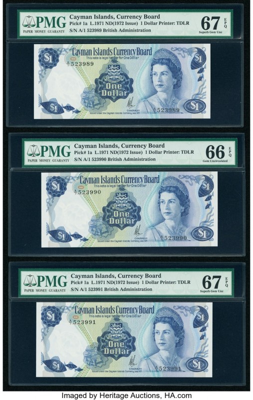 Cayman Islands Currency Board 1 Dollar 1971 (ND 1972) Pick 1a Three Consecutive ...