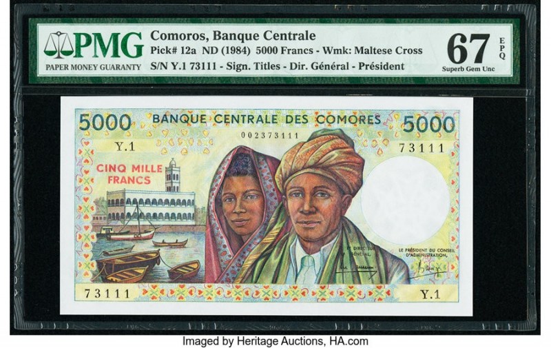 Comoros Banque Centrale Des Comores 5000 Francs ND (1984) Pick 12a PMG Superb Ge...