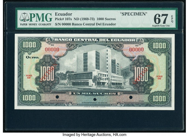 Ecuador Banco Central del Ecuador 1000 Sucres ND (1969-73) Pick 107s Specimen PM...