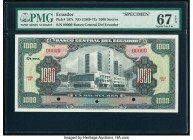 Ecuador Banco Central del Ecuador 1000 Sucres ND (1969-73) Pick 107s Specimen PMG Superb Gem Unc 67 EPQ. Three POCs; red Specimen overprints.

HID0980...