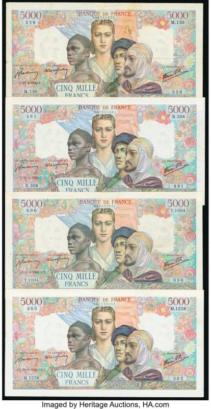 France Banque de France 5000 Francs 1944-1945 Pick 103c Four Examples Very Fine....