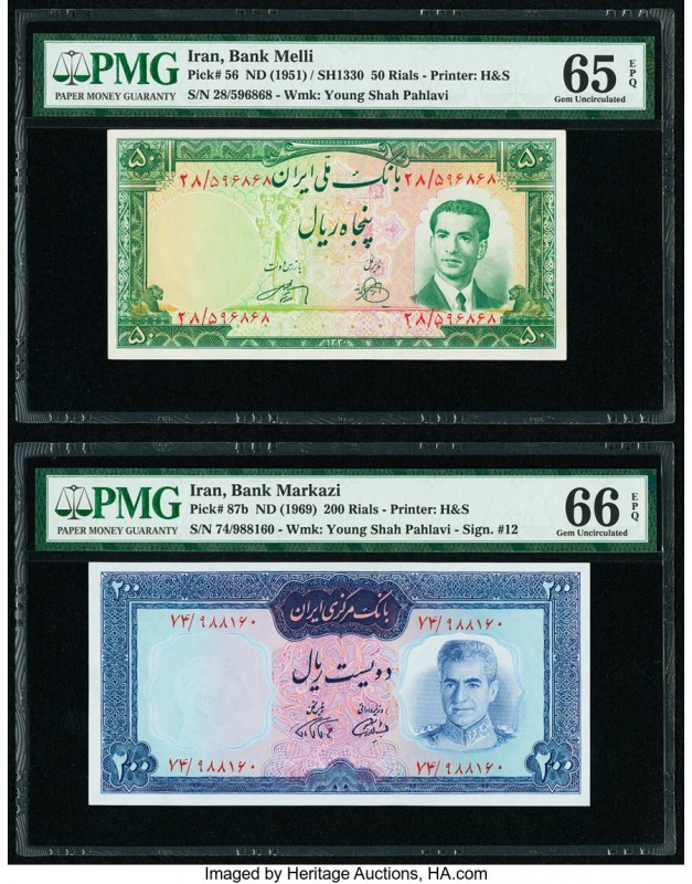Iran Bank Melli; Bank Markazi 50; 200 Rials ND (1951); ND (1969) Pick 56; 87b Tw...