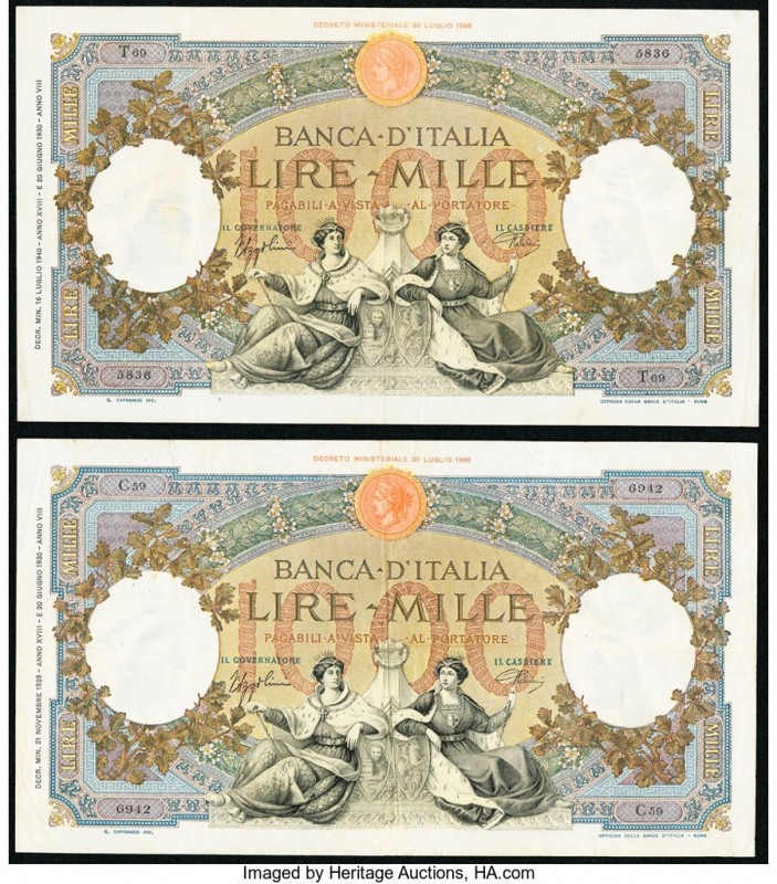 Italy Banca d'Italia 1000 Lire 1939-1940 Pick 56c Two Examples Very Fine. 

HID0...