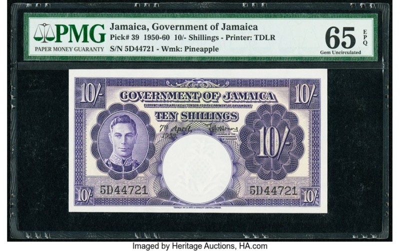 Jamaica Government of Jamaica 10 Shillings 7.4.1955 Pick 39 PMG Gem Uncirculated...