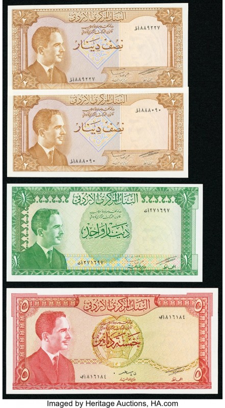 Jordan Central Bank 1/2, 1, 5 Dinars ND (L. 1959) Pick 13c (2); 14b, 15b Four Ex...