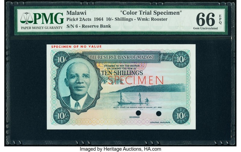 Malawi Reserve Bank of Malawi 10 Shillings 1964 Pick 2Acts Color Trial Specimen ...