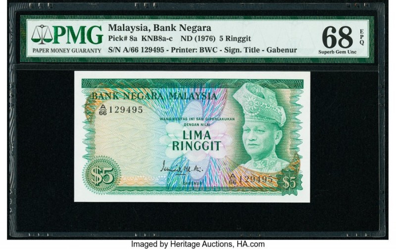 Malaysia Bank Negara 5 Ringgit ND (1976) Pick 8a PMG Superb Gem Unc 68 EPQ. 

HI...
