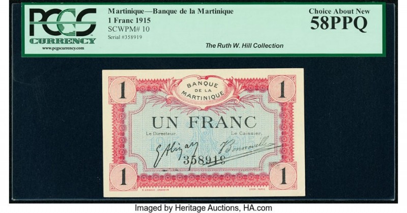 Martinique Banque de la Martinique 1 Francs 1915 Pick 10 PCGS Choice About New 5...