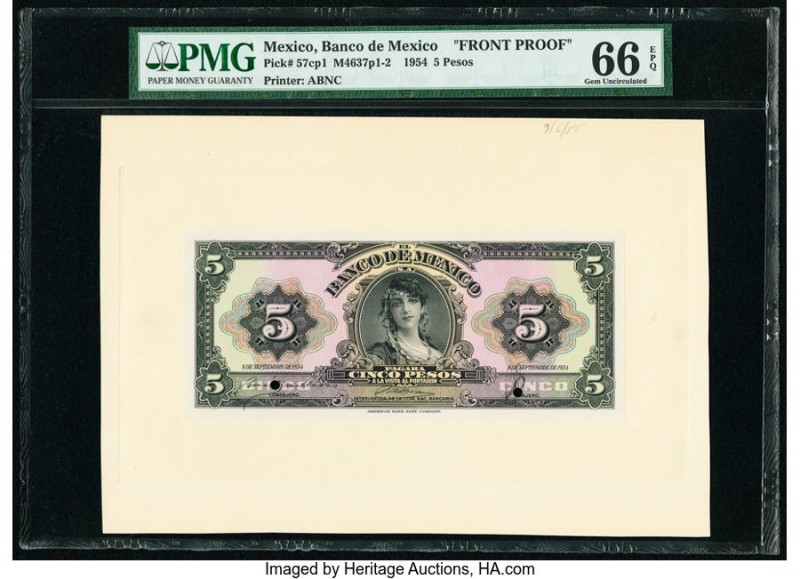 Mexico Banco de Mexico 5 Pesos 8.9.1954 Pick 57cp1 Front Proof PMG Gem Uncircula...