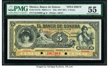 Mexico Banco de Sonora 5 Pesos 2.1.1911 Pick S419s M507s Specimen PMG About Uncirculated 55. Two POCs; staple holes.

HID09801242017

© 2020 Heritage ...