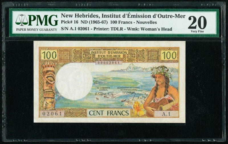 New Hebrides Institut d'Emission d'Outre-Mer 100 Francs ND (1965-67) Pick 16 PMG...