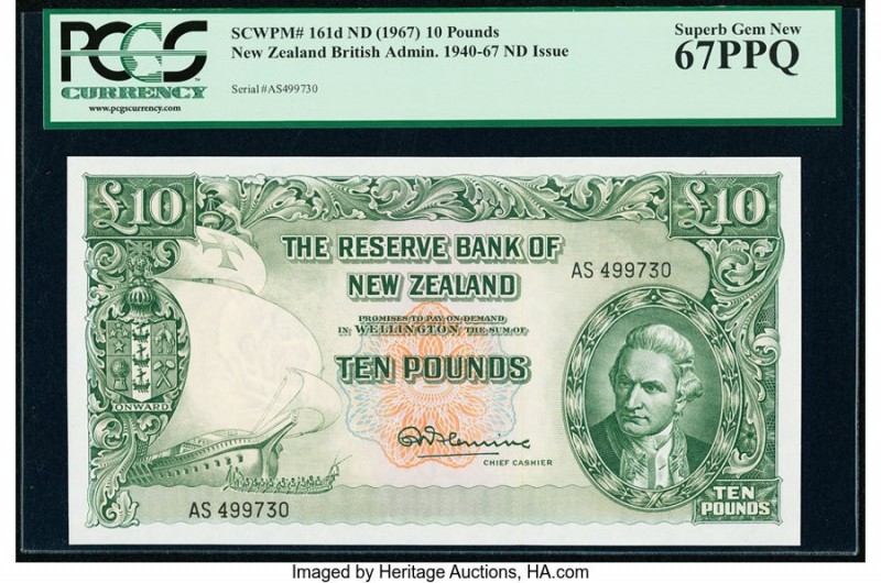 New Zealand Reserve Bank of New Zealand 10 Pounds ND (1960-67) Pick 161d PCGS Su...