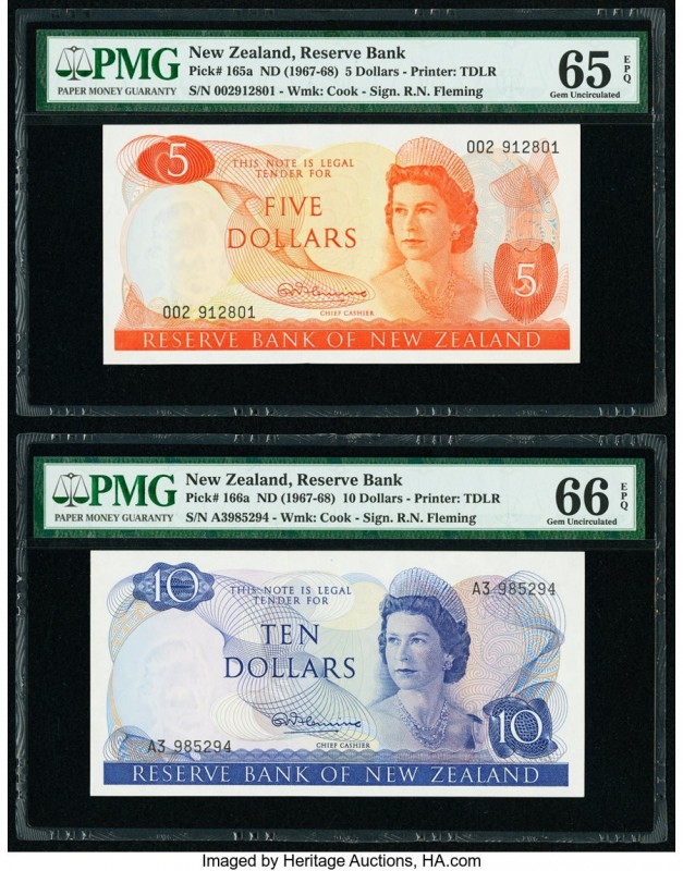 New Zealand Reserve Bank of New Zealand 5; 10 Dollars ND (1967-68) Pick 165a; 16...