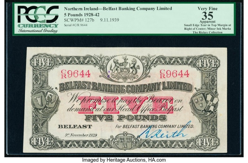 Northern Ireland Belfast Banking Company Limited 5 Pounds 9.11.1939 Pick 127b PC...