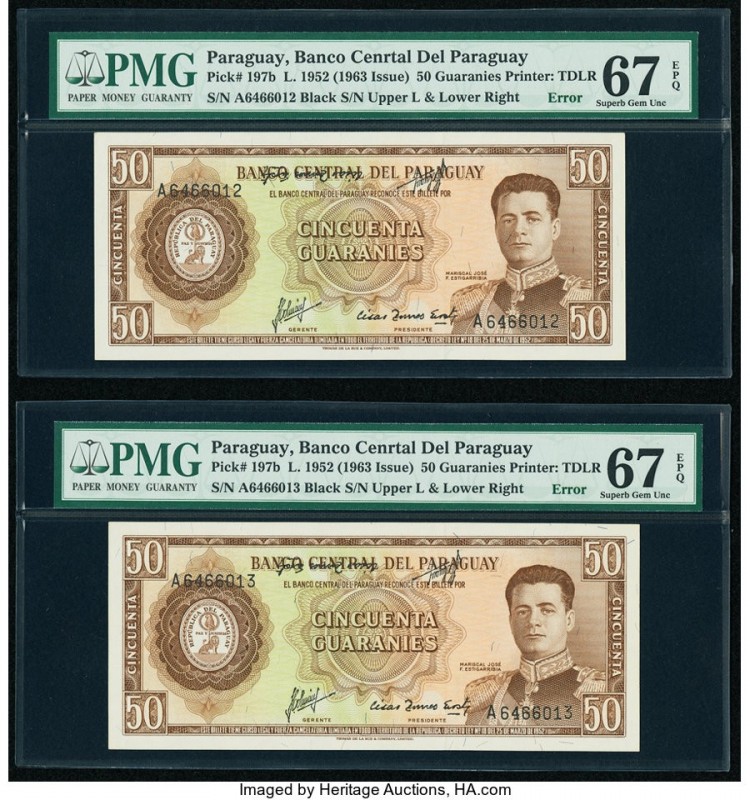 Paraguay Banco Central del Paraguay 50 Guaranies 1952 (1963 issue) Pick 197b Two...