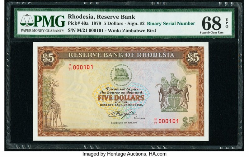 Low Binary Serial Number 101 Rhodesia Reserve Bank of Rhodesia 5 Dollars 15.5.19...