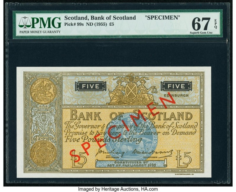 Scotland Bank of Scotland 5 Pounds ND (1955) Pick 99s Specimen PMG Superb Gem Un...