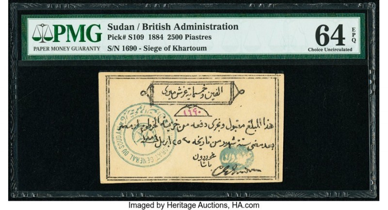 Sudan Siege of Khartoum 2500 Piastres 1884 Pick S109 PMG Choice Uncirculated 64 ...