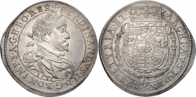 FERDINAND II&nbsp;
1 Thaler, 1631, Graz, 28,33g, Her. 430/429&nbsp;

about UN...