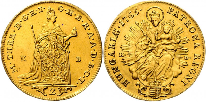 MARIA THERESA&nbsp;
2 Ducats, 1765, KB, 6,92g, Her. 62&nbsp;

about EF | abou...