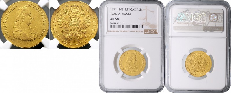 MARIA THERESA&nbsp;
2 Ducats, 1771, Her. 68&nbsp;

EF | EF , NGC AU 58