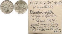 20 Haleru pattern coin, historical handwritten description of the coin , 1920, Kremnica, 3,59g, vyšší váha, MCH CSR1-20STO 1920, var. 1b&nbsp;

VF |...