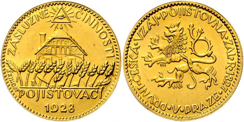 Gold medal (1 Ducat) 1928 First Czech reciprocal Insurance company in Prague - M...