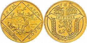 Gold medal (4 Ducats) 1928 10th Anniversary of the founding of the Czechoslovak Republic, Kremnica, O. Španiel, Au 986/1000 13,96 g, 28 mm, MCH CSR1-M...