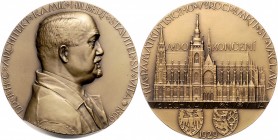AE Medal 1929 Kamil Hilbert Architect and builder, to commemorate the Millennium of St. Wenceslaus, Kremnica, J. Šejnost, 134.61 g, 70 mm, raženo 110 ...