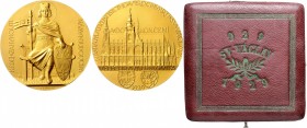 Gold medal 1929 Completion of the construction of St. Vitus Cathedral, original box, J. Šejnost, Au 987/1000 168,9 g, 70 mm , Kremnica, MCH CSR1-MED4&...