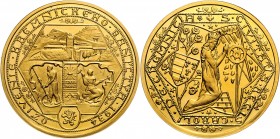Gold medal (10 Ducats) 1934 Revival of Kremnitz´ Mining, A. Hám, Au 987/1000 34.92 g, 42 mm, Kremnica, MCH CSR1-MED9&nbsp;

UNC | UNC