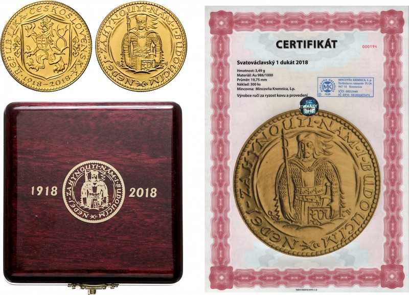 1 Ducat, certificate, box, 2018, Kremnica, J. Benda, O. Španiel, Au 986/1000 3,4...