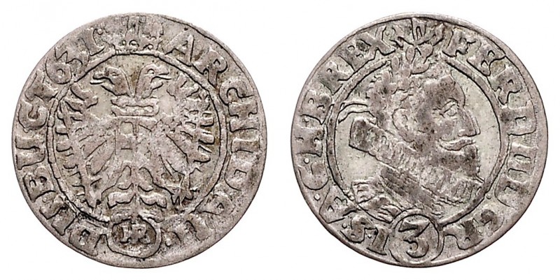 FERDINAND II (1619 - 1637)&nbsp;
3 Kreuzer, 1631, Vratislav, 1,54g, Her. 1290&n...