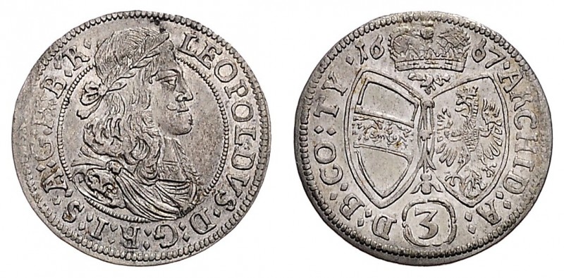 LEOPOLD I. (1657 - 1705)&nbsp;
3 Kreuzer, 1667, Hall, 1,51g, Her. 1411&nbsp;
...