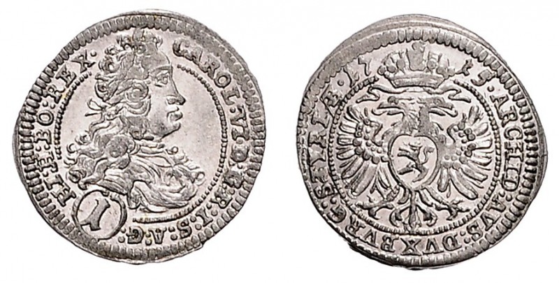 CHARLES VI (1711 - 1740)&nbsp;
1 Kreuzer, 1715, Graz, 0,92g, Her. 862&nbsp;

...