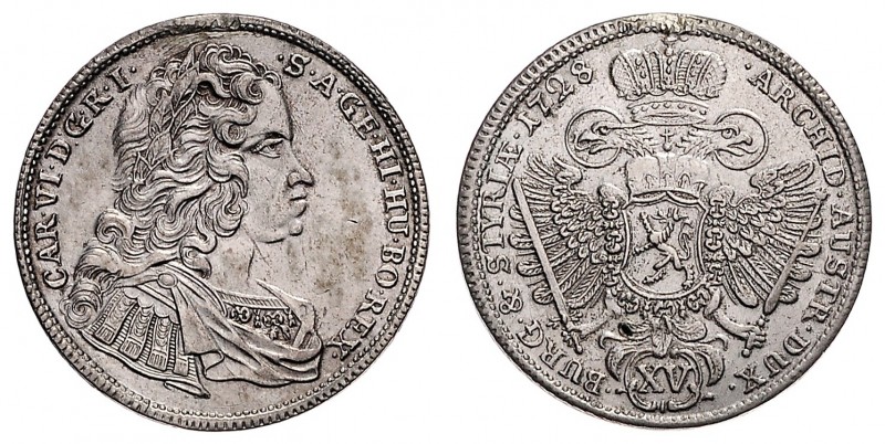 CHARLES VI (1711 - 1740)&nbsp;
15 Kreuzer, 1728, Praha, 6,32g, Her. 638&nbsp;
...