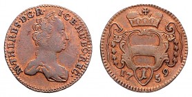 MARIA THERESA (1740 - 1780)&nbsp;
1 Pfennig, 1759, Wien, 2,14g, Her. 1704&nbsp;

EF | EF