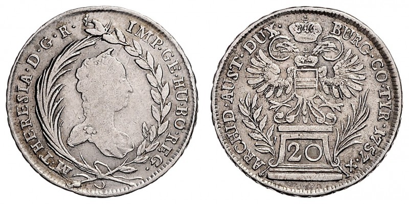 MARIA THERESA (1740 - 1780)&nbsp;
20 Kreuzer, 1757, 6,32g, Her. 833&nbsp;

VF...